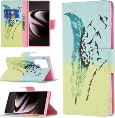 Produktbild von König Design Hülle kompatibel mit Samsung Galaxy S22 Ultra 5G Kunstleder Handyhülle - Handy Case Feder