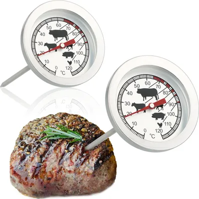 Produktbild von com-four® 2x Bratenthermometer aus Edelstahl - analoges Fleischthermometer bis 120 °C - Grillthermometer - Fleischnadel - 10 cm