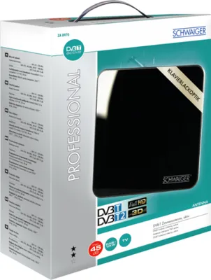 Produktbild von Schwaiger ZA8970 011, Drinnen, Schwarz, 45 dBi, 1,4 m, DVB-T, DVB-T2, DAB+, FM