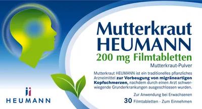Produktbild von Heumann Mutterkraut 200 mg Filmtabletten zur Vorbeugung von migräneartigen Kopfschmerzen, 30 St. Tabletten