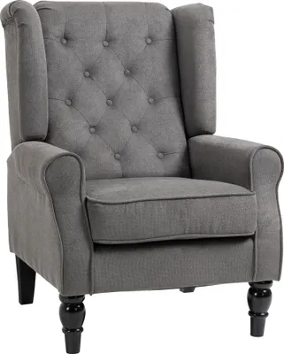 Produktbild von Fortuna Lai Einzelsessel Relaxsessel Ohrensessel mit Tufting, Holzfüße, Polyester, Dunkelgrau, 74x86x102cm für Wohnzimmer & Schlafzimmer