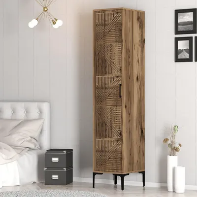Immagine prodotto di Felitto - Armadio Multiuso 1 Anta, 40x201h cm Marrone Noce, 4 Ripiani