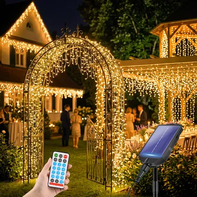 Produktbild von SALCAR Solar Eisregen Lichterkette Aussen, 7,8m 240er LED Solar Lichtervorhang Fenster Außen,13 Modi Wetterfest Solarlichterkette Outdoor mit Fernbed