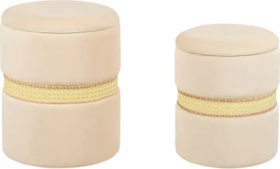 Obrázek produktu pro BELIANI Sada 2 taburetů světle béžové sametové ratanové pásy moderní boho styl s úložným prostorem obývací pokoj ložnice