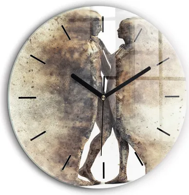 Produktbild von Wallfluent Große Wanduhr – Stilles Quarzuhrwerk - Uhr Dekoration Wohnzimmer Schlafzimmer Küche - Zifferblatt mit Striche - schwarze Zeiger - 60 cm - Abstrakte Sandmenschen