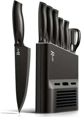 Produktbild von Messerset 7-teilig, Edelstahl, mit Schere und Messerblock, für Fleisch und Gemüse