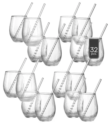 Produktbild von Gläser-Set 32-teilig - 590 ml - Transparent - Glas - mit 16 Glastrinkhalmen