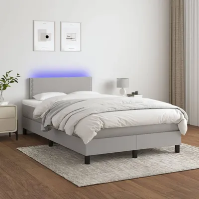 Produktbild von The Living Store Boxspringbett mit Matratze & LED Hellgrau 120x200 cm Stoff