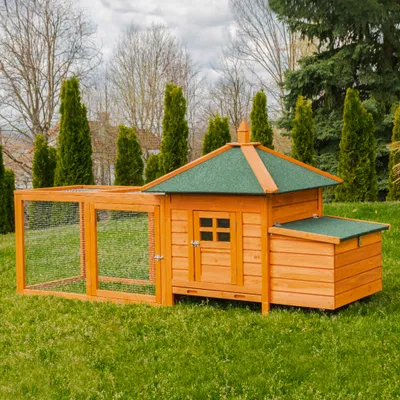 Produktbild von MyAnimal Hühnerstall MH-19 | Für 3-4 Hühner - Hühnerhaus - 2 Sitzstangen - Nistkasten - Eiablage - Freilaufgehege - Wetterfestes Dach (Braun)