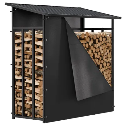 Zdjęcie produktu dla Peviasot – magazyn na drewno opałowe, z dachem ze stalą ocynkowaną, wymiary: 185 x 70 x 185 cm, pojemność: 2,3 m³, maksymalne obciążenie: 660 kg, w zestawie 2 osłony z polietylenu o gramaturze 150 g/m²