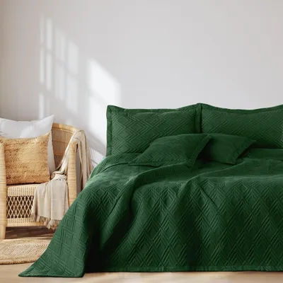 Produktbild von Tagesdecke Bettüberwurf zweiseitge Steppung Raute Samt Dunkelgrün - 200 x 220 cm