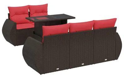 Immagine prodotto di vidaXL Set di divani da giardino a 6 pezzi con cuscini in poly rattan acacia marrone