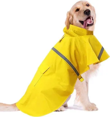 Productafbeelding van Waterdichte en comfortabele hondenjas met kap, geschikt voor kleine, middelgrote en grote honden (felgeel, ruglengte 50 cm)