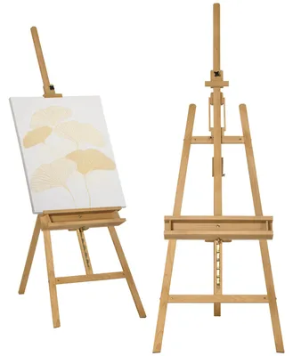 Productafbeelding van Houten schildersezel, in hoogte verstelbaar, opvouwbaar, met pennenbakje, beukenhout, 65 x 110 x 180-235 cm