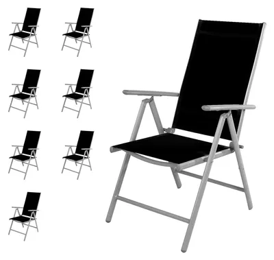 Immagine prodotto di 8 pezzi sedia pieghevole da giardino alluminio - tessuti grigio argento/nero