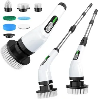 Produktbild von Elektrische Reinigungsbš¹rste, FYDEE IPX7 Electric Cleaning Brush mit 7 Bš¹rstenk?pfen & Verstellbarem Griff, Kabelloser Power Scrubber, Putzbš¹rste Elektrisch fš¹r Bad, Kš¹che, Auto, Boden, Fu?boden