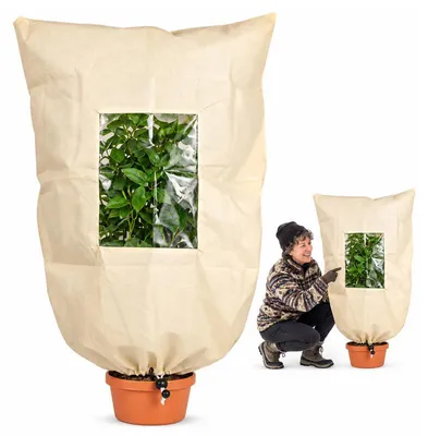Produktbild von Winterschutzhaube für Pflanzen 120 × 180 cm, 70 g/m² Pflanzenschutzvlies mit Sichtfenster, Reißverschluss, Kordelzug, für Palmen und Olivenbäume