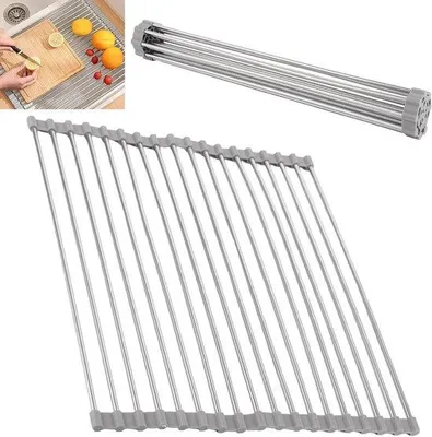 Immagine prodotto di Scaffale portaoggetti pieghevole in acciaio inossidabile 43x35 cm, grigio