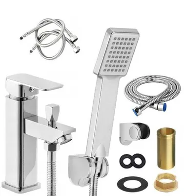 Produktbild von BADewannenarmatur Einhebel Wannenrandarmatur mit Handbrause 1-Loch Chrom Silber