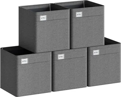 Produktbild von WOLTU Aufbewahrungsbox Stoff 5 Stück, faltbar, mit Griffen, Dunkelgrau, 25L(29.5x29.5x29 cm)