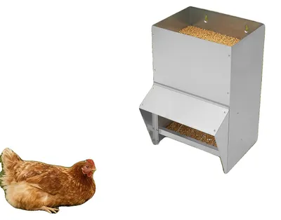 Produktbild von Geflügelfutterspender, 25L Kapazität, verzinkter Stahl, regensicheres Design, auslaufsicher, wandmontiert & freistehend