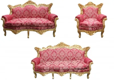 Produktbild von Casa Padrino Barock Wohnzimmer Set Bordeaux Muster/Gold - 3er Sofa+2er Sofa + 1 Sessel