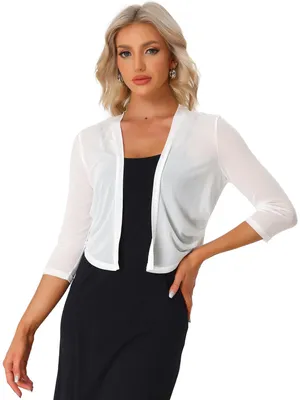 Produktbild von Transparenter Mesh-Bolero - 3/4-Ärmel - Leichtes Weiß