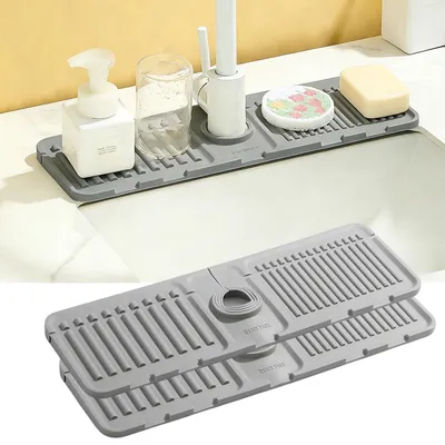 Silikon-Kranmatte 2er-Pack, Spritzschutz, Grau, 37×11,7 cm
