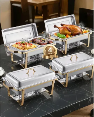 Produktbild von Chafing Dish Set 7,5L/4L - Edelstahl Speisenwärmer für Buffet Hochzeit - Goldener Chafing Dish für Hochzeit und Buffet - 7,5L/4L Edelstahl Speisenwärmer Set Gold