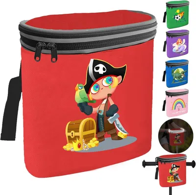 Immagine prodotto di Cestino per biciclette per bambini con motivo piratesco, dimensioni 18x13x20 cm, dotato di catarifrangenti, adatto per biciclette per bambini e scooter