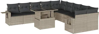 Produktbild von vidaXL 11-tlg. Garten-Sofagarnitur mit Kissen Hellgrau Poly Rattan