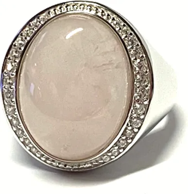 Produktbild von Schmuckring 925/- Sterling Silber rhodiniert Rosenquarz Zirkonia #63