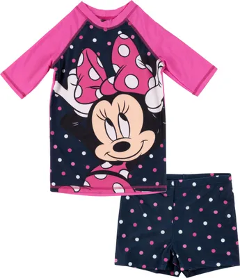 Produktbild von Disney Minnie Mouse Schwimmset UV-Schutz 30 für Mädchen - Kinder Badeanzug Badeset Shirt und Hose Zweiteiler Blau/Pink 134-140
