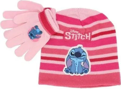 Produktbild von Disney Sticth Kinder Herbst Mütze Wintermütze plus Handschuhe – Rosa / 54
