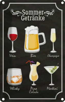 Produktbild von vianmo Blechschild 18x12 cm Sommer Getränke Wein Bier Essen Trinken