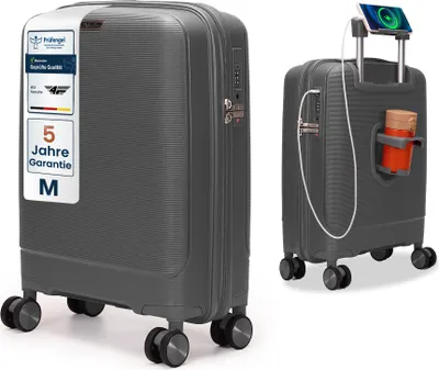 Produktbild von 4FLY Hartschalen Handgepäck Koffer M 55×37×20 cm (35L) mit TSA Schloss, USB Anschluss und 4 Spinner Rollen, Grau