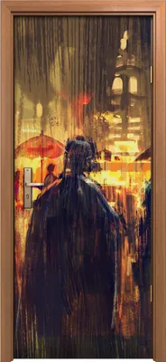 Produktbild von Türposter 80x200 cm Türaufkleber Türtapete Türfolie Klebefolie Menschenmenge mit Regenschirmen Nacht