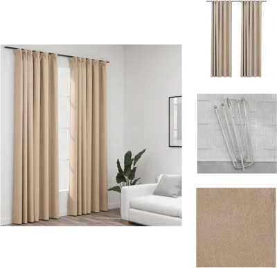Produktbild von vidaXL Verdunkelungsvorhänge Haken Leinenoptik 2 Stk. Beige 140x245 cm - Vorhänge & Gardinen