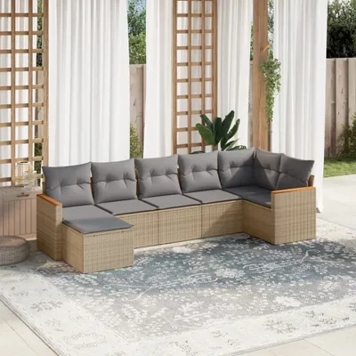 Produktbild von Möbel 7-tlg. Garten-Sofagarnitur mit Kissen Beige Poly Rattan 2024