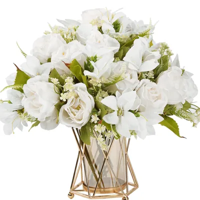 Künstliche Seidenblumen, Lilienstrauß, 2 Stück, 33 cm, weiß