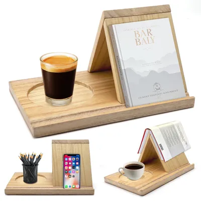 Produktbild von Dreieckiger Holzbuchständer - Eleganter Buchstütze für Leser
