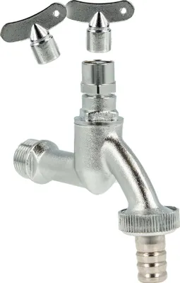 Produktbild von tecuro Auslaufventil 1/2 Zoll, Steckschlüssel-Oberteil inkl. 2 Steckschlüssel, Schlauchtülle, MS mattverchromt