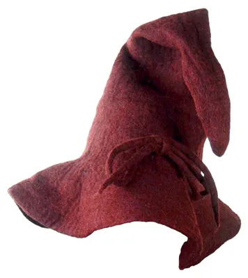 Produktbild von Roter Wollfilz-Zaubererhut, Höhe 52 cm, Krempe Ø 52 cm, mit gebogenem Zipfel und Schleife