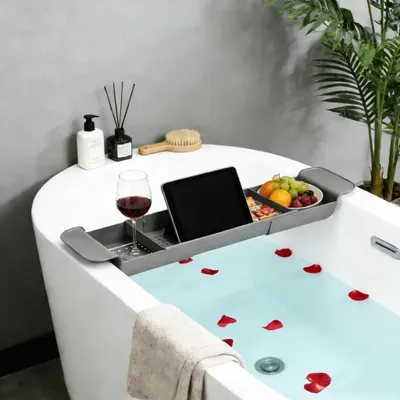 Produktbild von STILVORA Badewannenablage, Multifunktionales Badewannen-Tablett, Bad-Organizer, Ablage, Badezimmer, Duschablage, Spa, verstellbar & praktisch, Grau