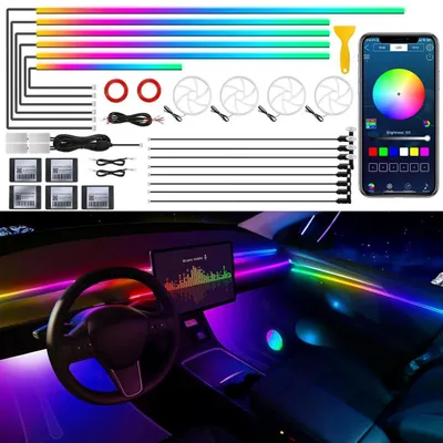Zdjęcie produktu dla Oświetlenie ambient LED do wnętrza samochodu, RGB, sterowanie przez aplikację, synchronizacja z muzyką, 175 cali, 600 diod LED, akryl