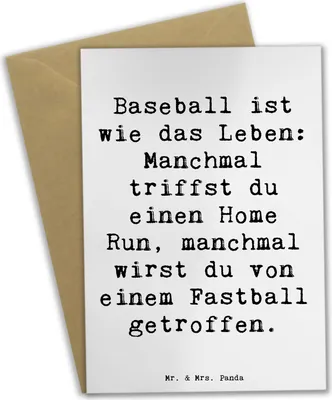 Produktbild von Mr. & Mrs. Panda Grußkarte Spruch Baseball Leben - Weiß - Geschenk, Sport, Sportarten, Motivation, Sportart, Sportler, neujahrskarte, hochzeitskarten, Tribüne, Strategie