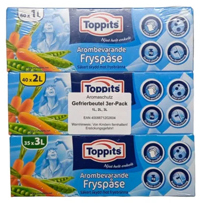 Produktbild von Gefrierbeutel 3er-Pack 60x1, 40x2 und 35x3 Liter Haushalt Gastrobedarf Toppitz