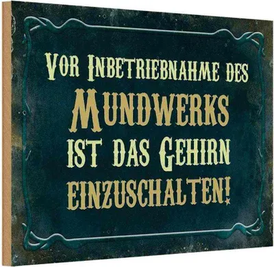 Produktbild von vianmo Holzschild 20x30 cm Vor Inbetriebnahme des Mundwerks Spruch Zitat