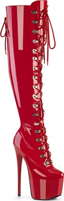 Produktbild von JUBILANT-3012 Pleaser Damen Stretch High Heels Plateauoverkneestiefel rot Lack