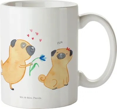Produktbild von Mr. & Mrs. Panda Kaffeetasse Mops Verliebt - Weiß - Geschenk, Liebe, Hundeliebe, Sprüche, Hund, Knuffig, Becher, Partner, schöne tasse, cappuccinotasse, Teetasse
